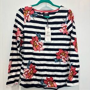 NWT Joules Navy Striped Pink Floral 100% Cotton Long Sleeve Top Size 8